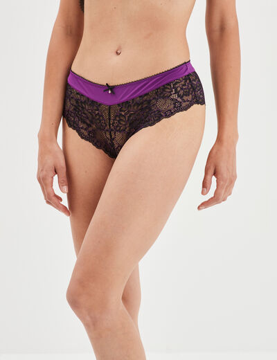 Shorty en micro dentelle violet femme