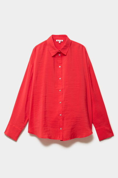 Chemise fluide manches longues oversize rouge femme