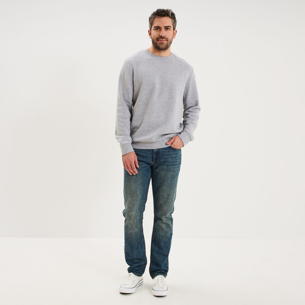 Sweat molleton col rond gris clair homme