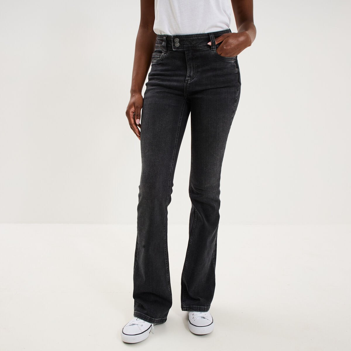 Jean flare taille basse denim noir femme