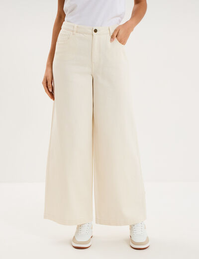 Jean extra large taille haute coton ecru femme