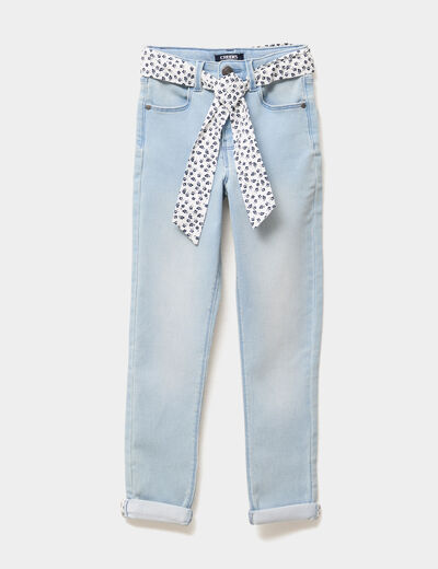 Jean skinny ceinture foulard denim triple stone fille
