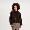 Veste bouclette oversize col tailleur marron fonc&eacute; femme