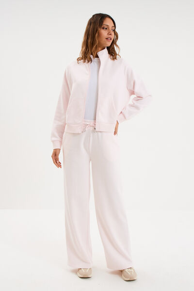 Pantalon jogging large taille &eacute;lastiqu&eacute;e rose clair femme