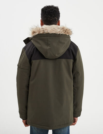 Parka capuche fausse fourrure amovible vert kaki homme
