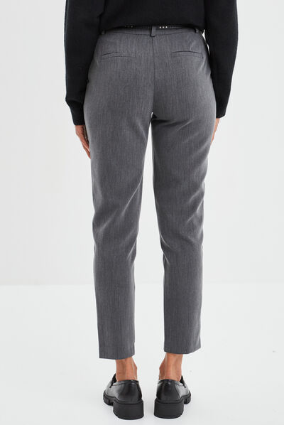 Pantalon carotte ceinturé 7/8ème gris foncé femme