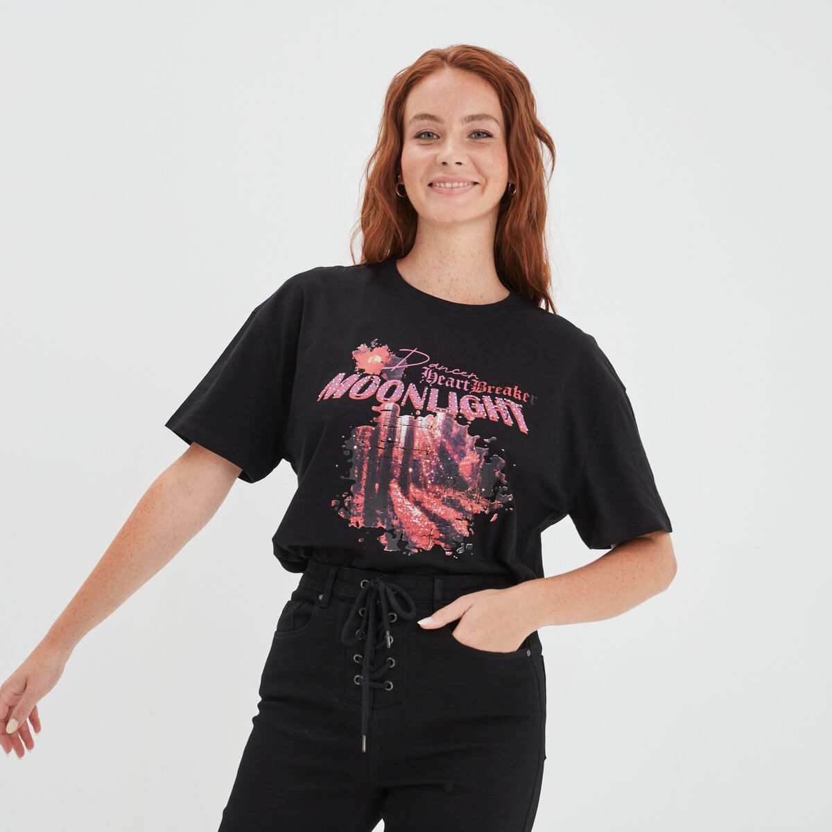 T-shirt &agrave; strass manches courtes Liberto noir femme