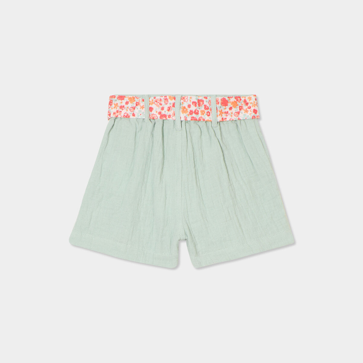 Short ceinture foulard en gaze de coton vert pastel bébé fille