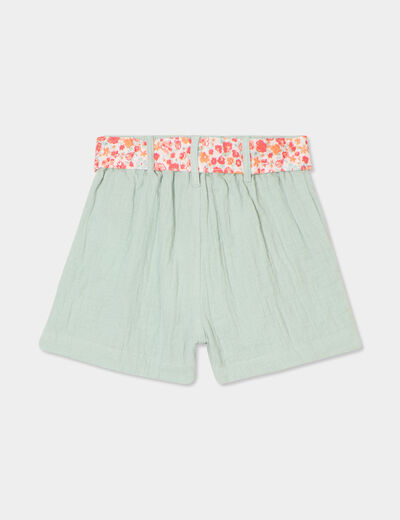 Short ceinture foulard en gaze de coton vert pastel bébé fille
