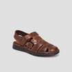 Sandales à scratch en cuir marron homme