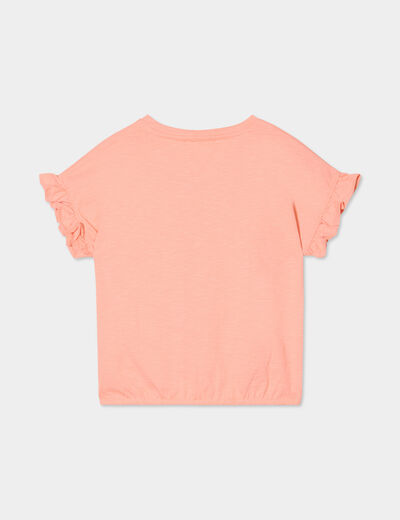 T-shirt poche broderie anglaise coton rose saumon fille