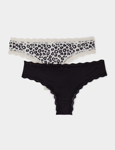 Lot de 2 tangas bords dentelle ecru femme