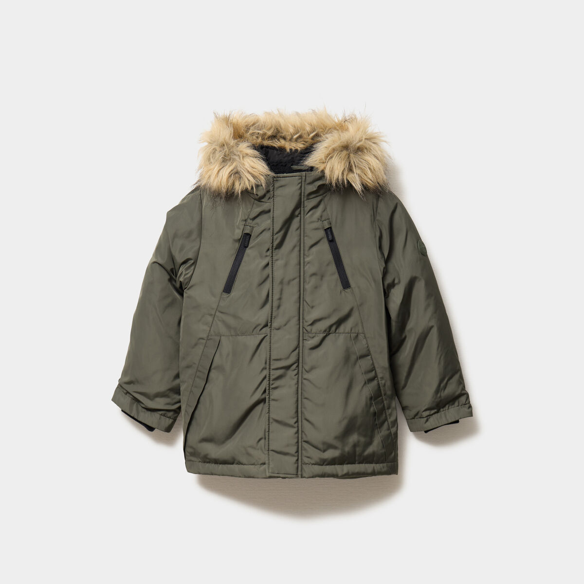 Parka &agrave; capuche fausse fourrure vert kaki gar&ccedil;on