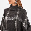 Poncho à col roulé bords à franges fines gris foncé femme