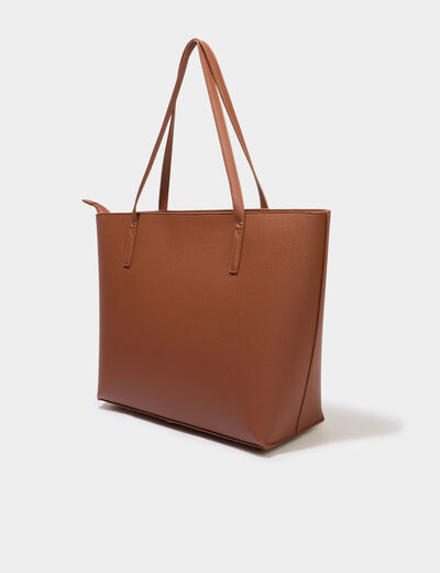 Sac shopper avec poche int&eacute;rieure camel femme