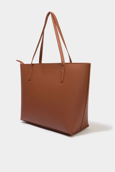 Sac shopper avec poche int&eacute;rieure camel femme