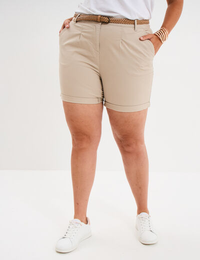 Short chino avec ceinture tressée beige femme grande taille