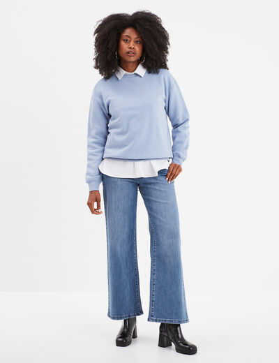 Jean flare cropped taille haute &agrave; pont denim triple stone femme