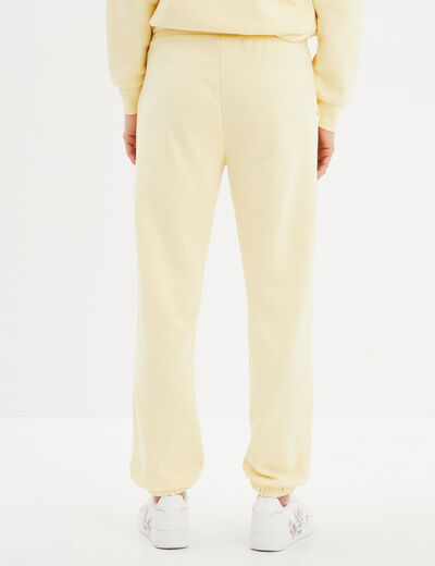 Pantalon jogging droit molleton jaune clair femme