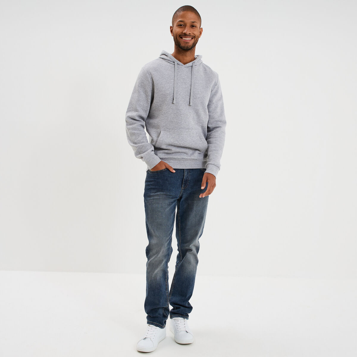 Sweat molleton &agrave; capuche hoodie gris clair homme