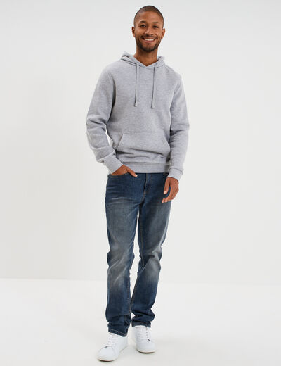 Sweat molleton &agrave; capuche hoodie gris clair homme