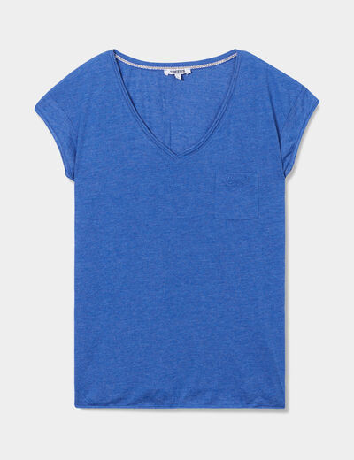 T-shirt col v poche poitrine Creeks bleu roi femme