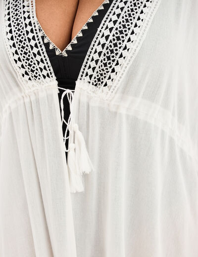 Robe de plage bandes dentelle blanc femme grande taille