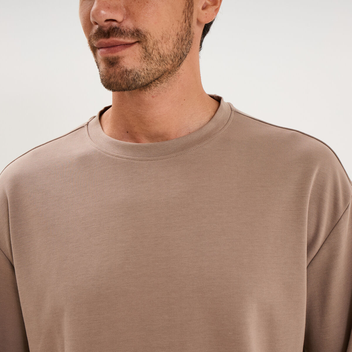 T-shirt col rond manches longues gris homme