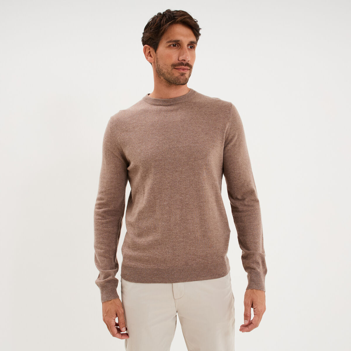 Pull col rond manches longues gris homme
