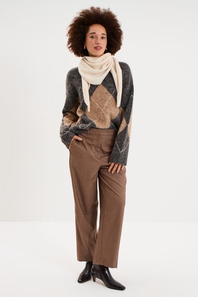 Pull col rond oversize en maille laine gris moyen femme