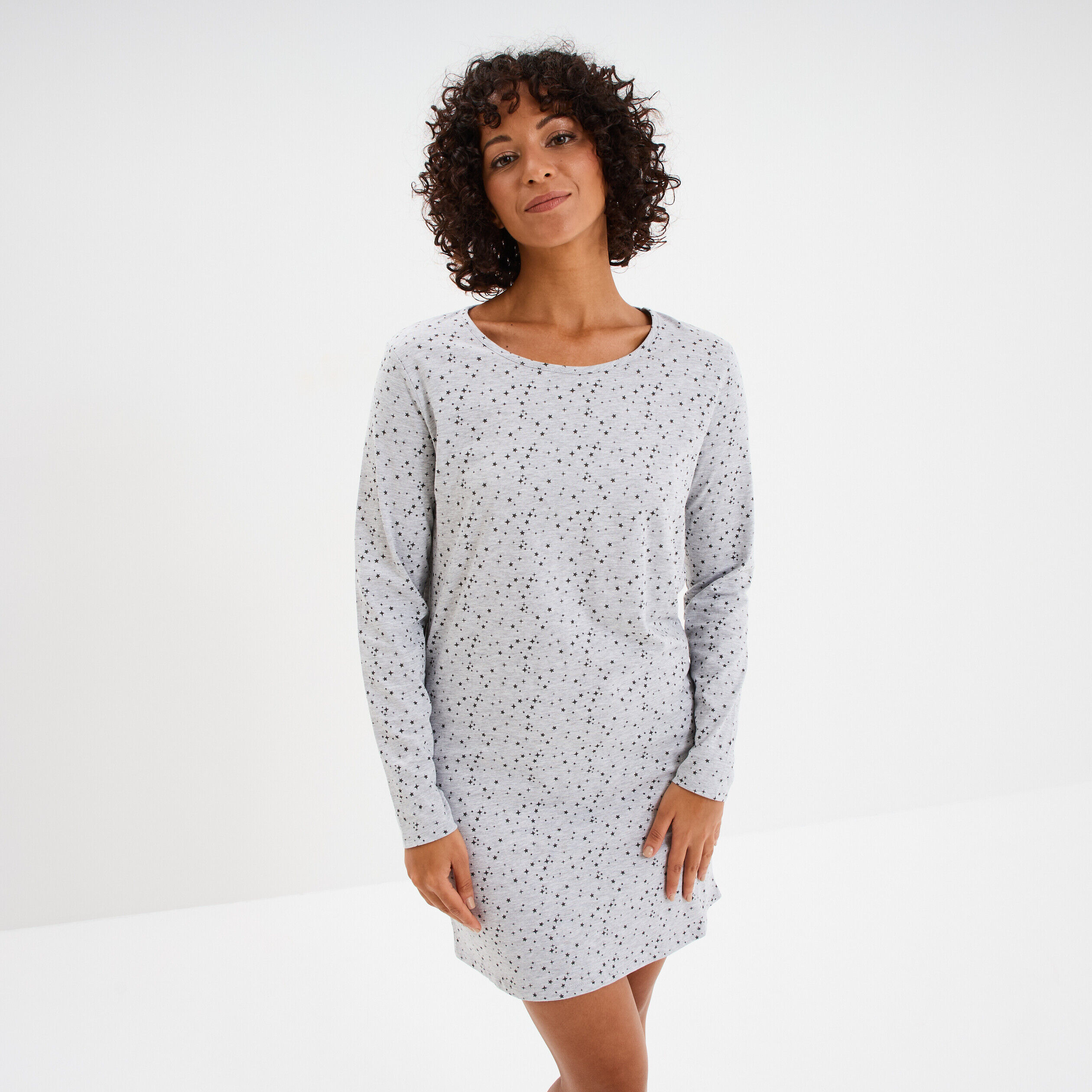 Chemise de nuit manches longues gris clair femme LH