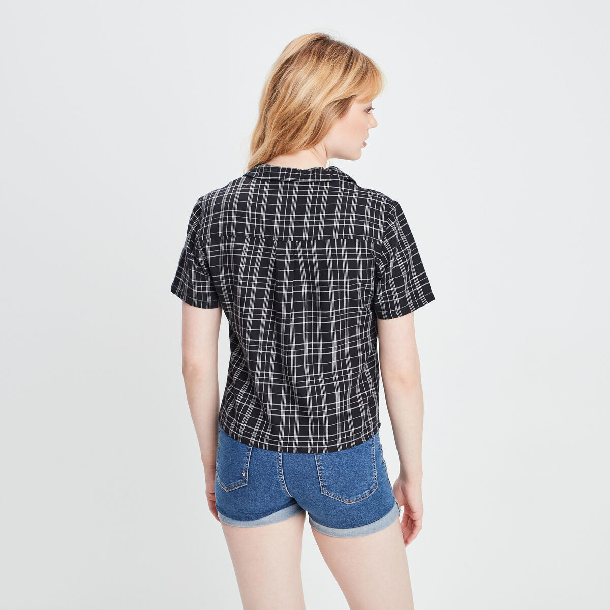 Chemise cropped coton noir femme