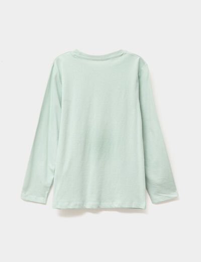 T-shirt col rond manches longues coton vert pastel garçon