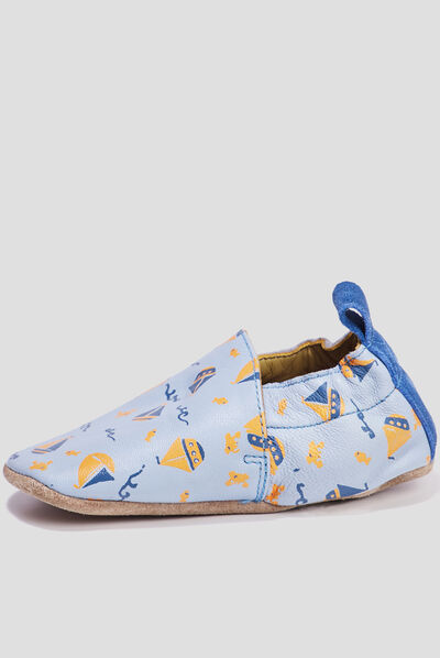 Bottons en cuir bleu ciel bébé garçon