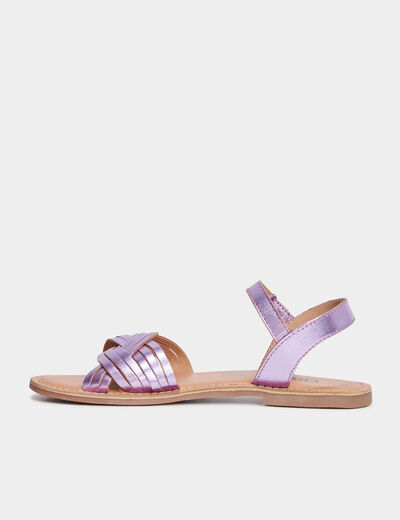 Sandales brides tressées en cuir violet fille