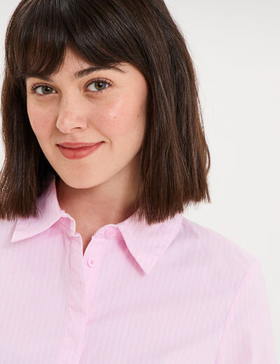 Chemise cintr&eacute;e stretch manches longues rose femme