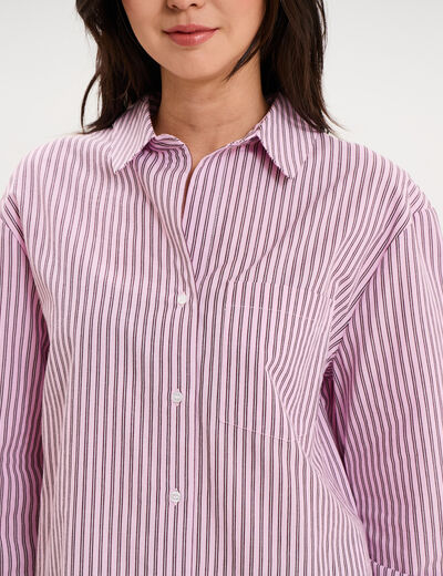 Chemise oversize 1 poche coton rose femme
