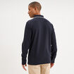 Polo piqu&eacute; droit manches longues coton bleu fonc&eacute; homme
