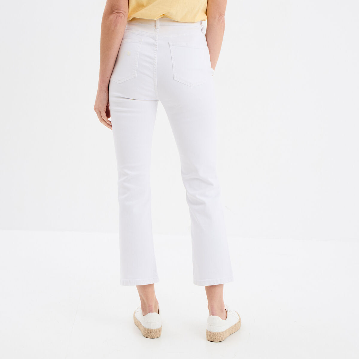 Pantalon flare 7/8&egrave;me taille haute blanc femme