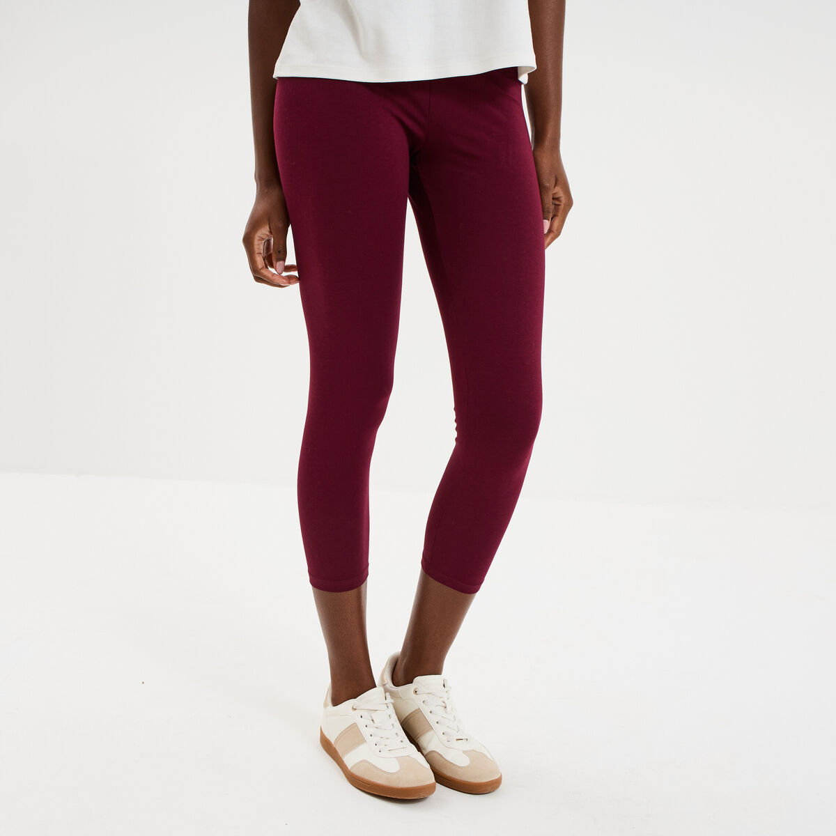 Legging 7/8 &egrave;me taille &eacute;lastiqu&eacute;e bordeaux femme