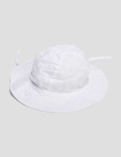 Capeline en broderie anglaise coton blanc mixte