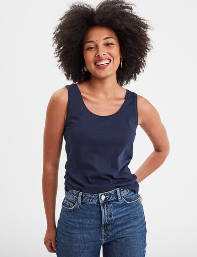 Débardeur bretelles larges coton bleu marine femme