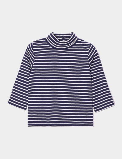 Sous-pull col roulé boutonné coton bleu marine bébé garçon