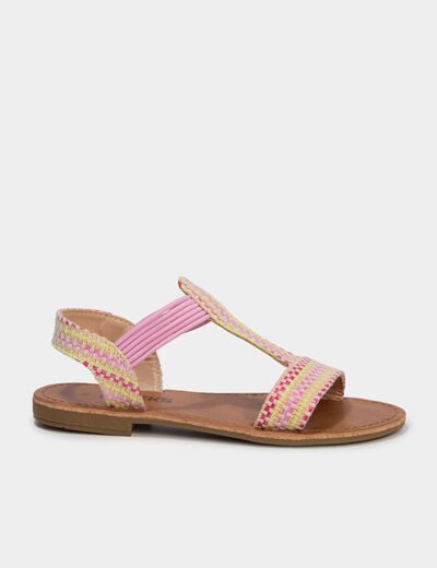 Sandales tress&eacute;es &agrave; brides &eacute;lastiqu&eacute;es rose fille