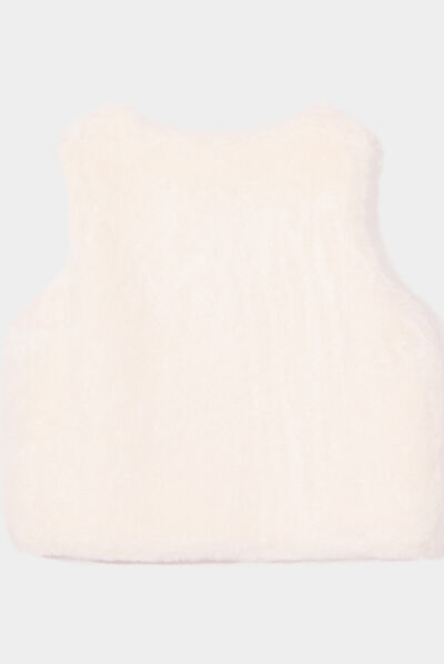 Gilet imitation fourrure sans manches ivoire fille