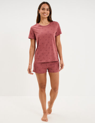 Ensemble pyjama short t-shirt coton rose femme