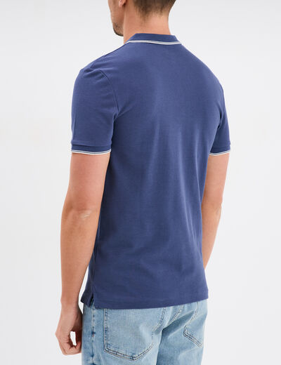 Polo manches courtes bords contrastés bleu foncé homme