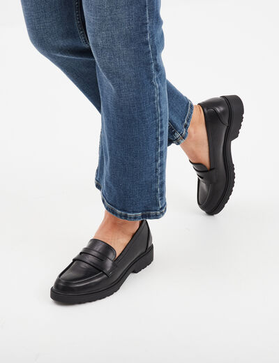Mocassins semelle épaisse crantée noir femme