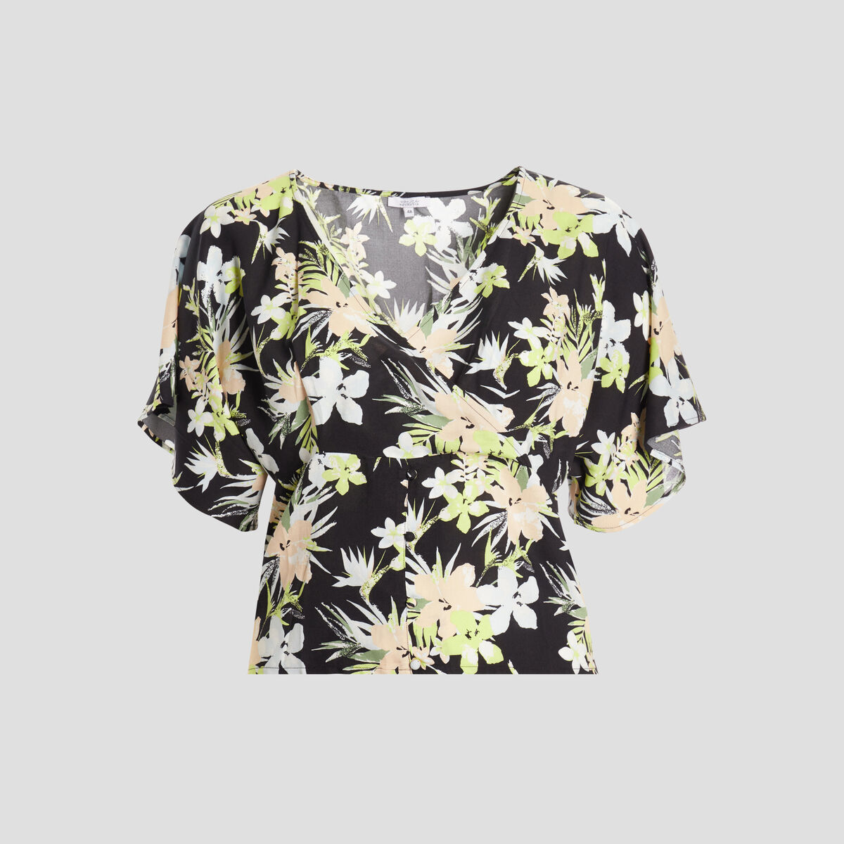 Blouse manches courtes col cache-coeur noir femme grande taille