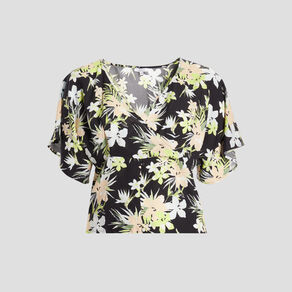 blouse manches courtes col cache coeur noir femmegt Blouse manches courtes col cache-coeur noir femme grande taille
